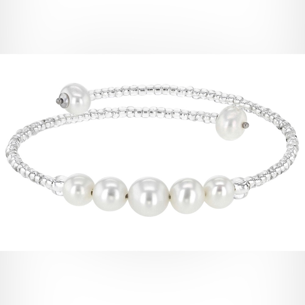 Sterling Silver Cultured Freshwater PEARLS, White, Lavender, Peach THREE Bangles - Picture 4 of 6